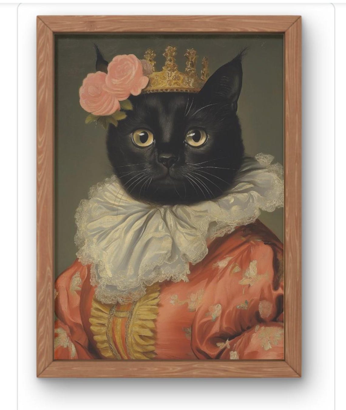Royal Black Cat Baroque Crown Portrait Roses Regal Feline Poster