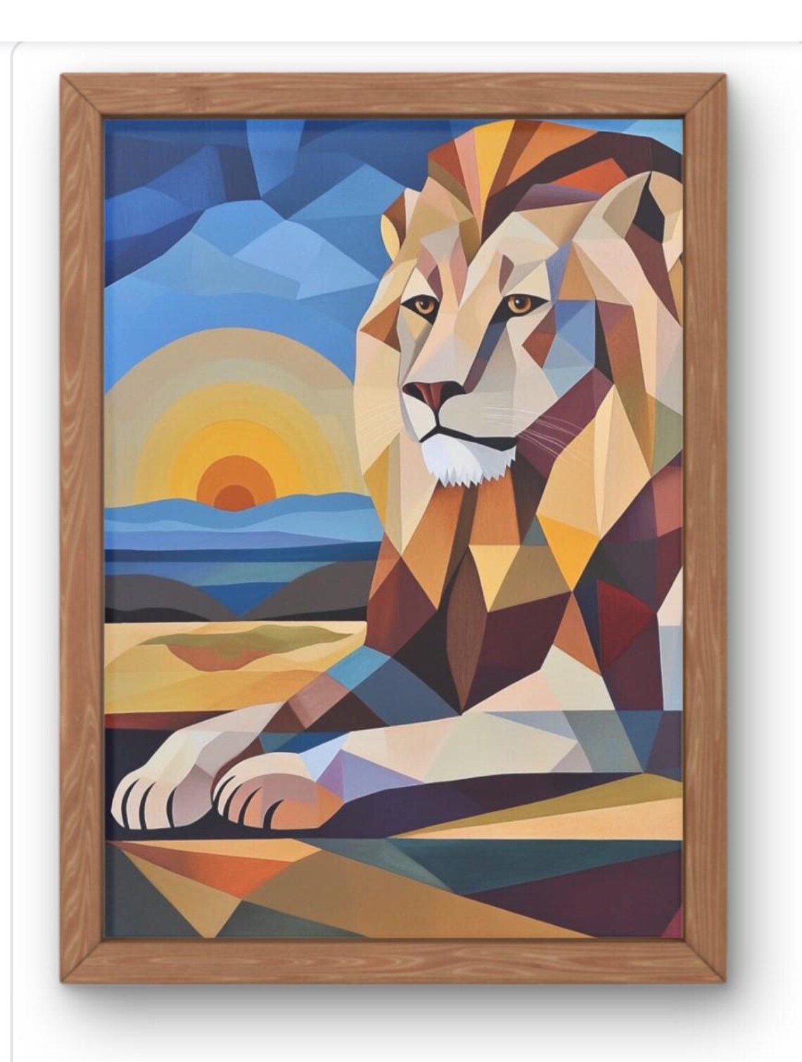 Colorful Geometric Lion Sunset Safari Cubist Big Cat Portrait Poster