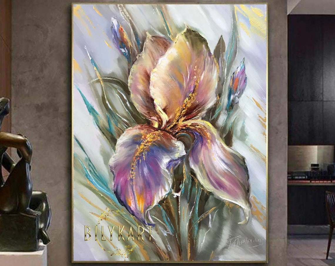 Abstract Iris Flower Pink Purple Gold Elegant Botanical Art Poster