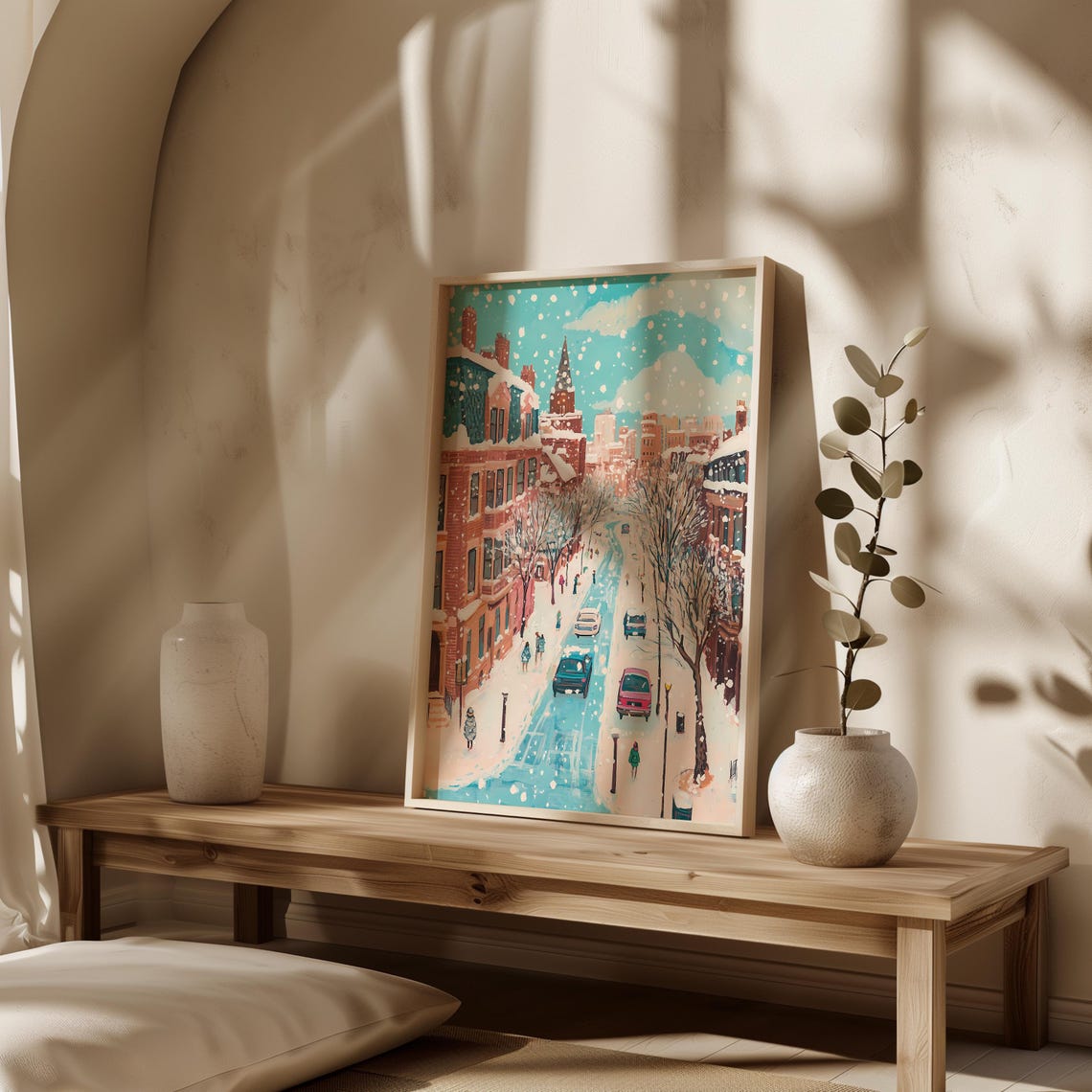 Vintage Christmas Boston Poster Winter Boston Wall Art Retro Town Village Art Usa Travel Poster Dorm Decor Gift City Streets Landscape - Image 3