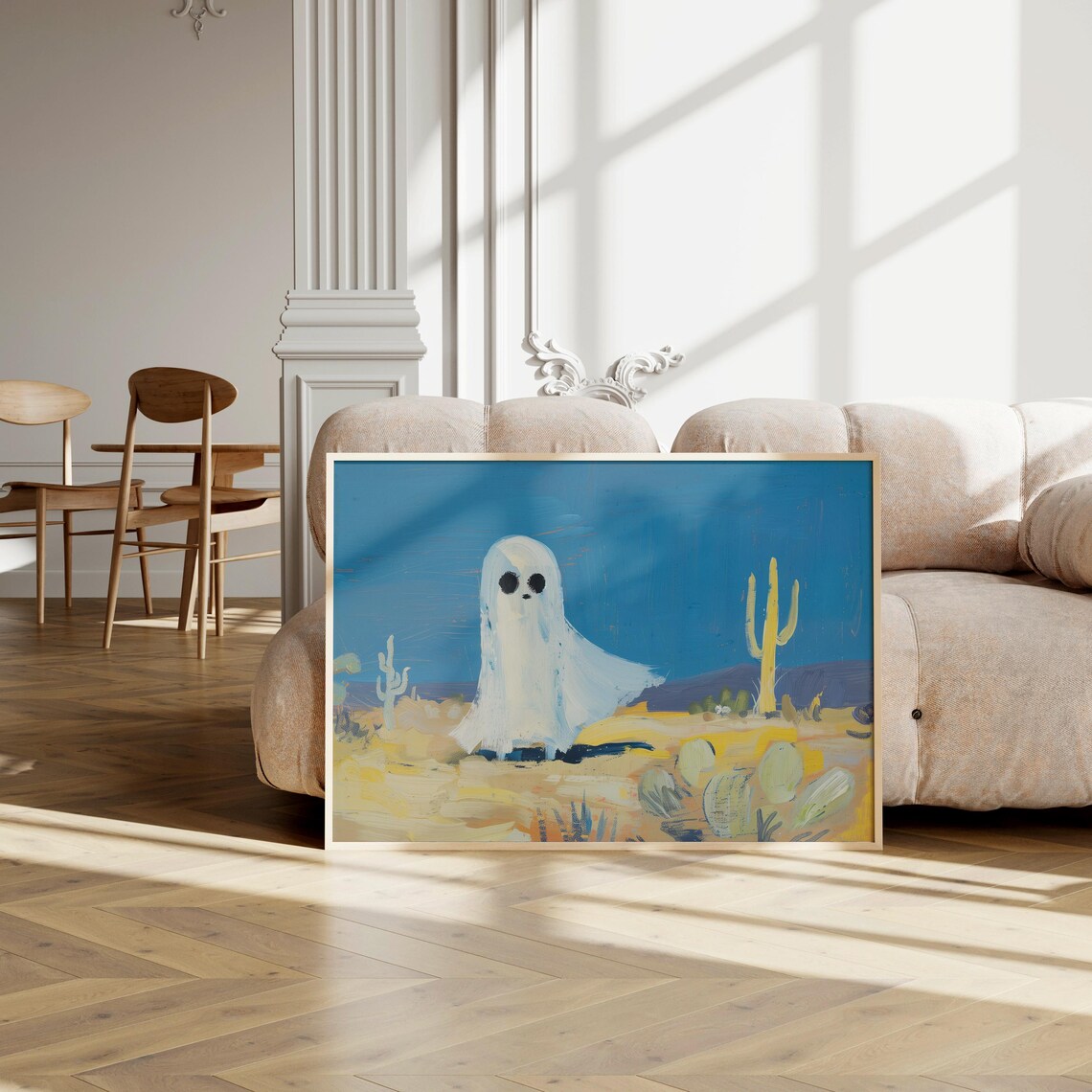 Cute Ghost In The Desert Vintage Halloween Art Print - Image 3