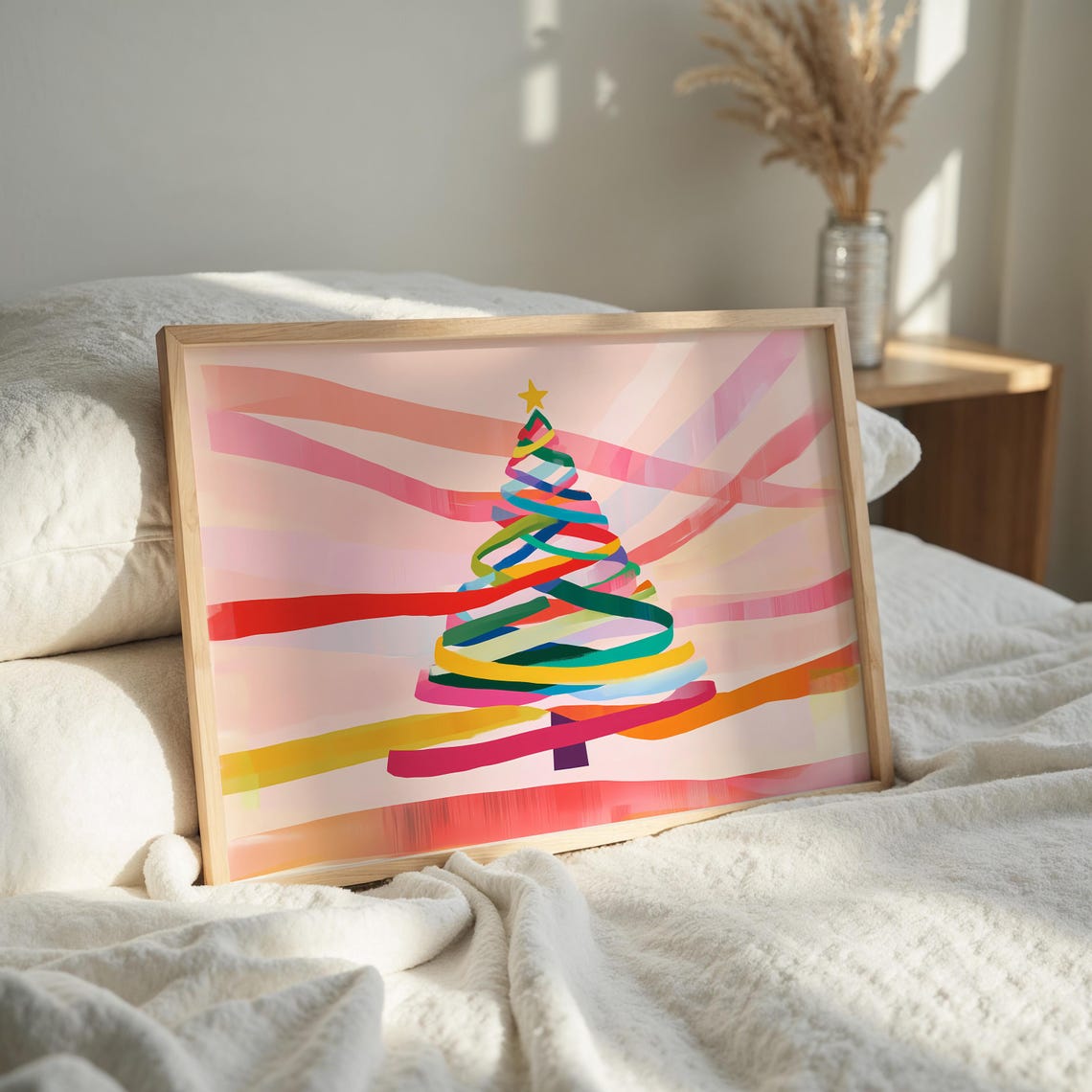 Colorful Ribbon Swirl Christmas Tree with Streaming Tails Poster - Image 2