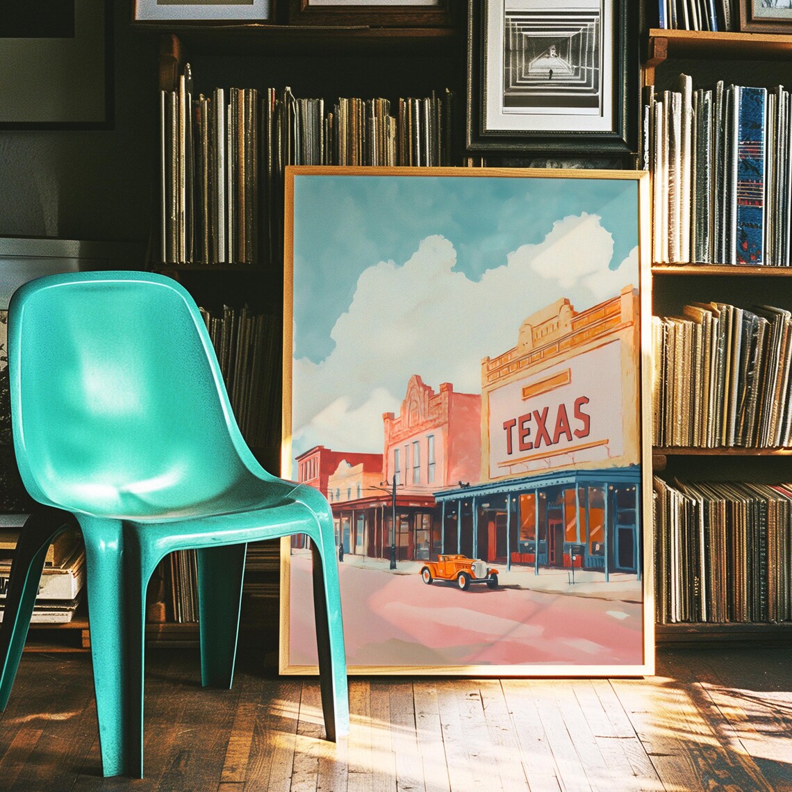 Retro Texas Vintage Travel Poster, Soft Pink Landscape - Image 3