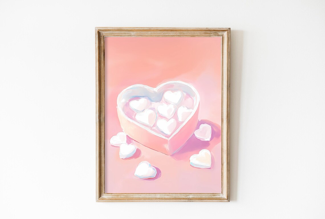 Heart Shaped Box of Sweet Heart Marshmallows Pastel Candy Art Poster
