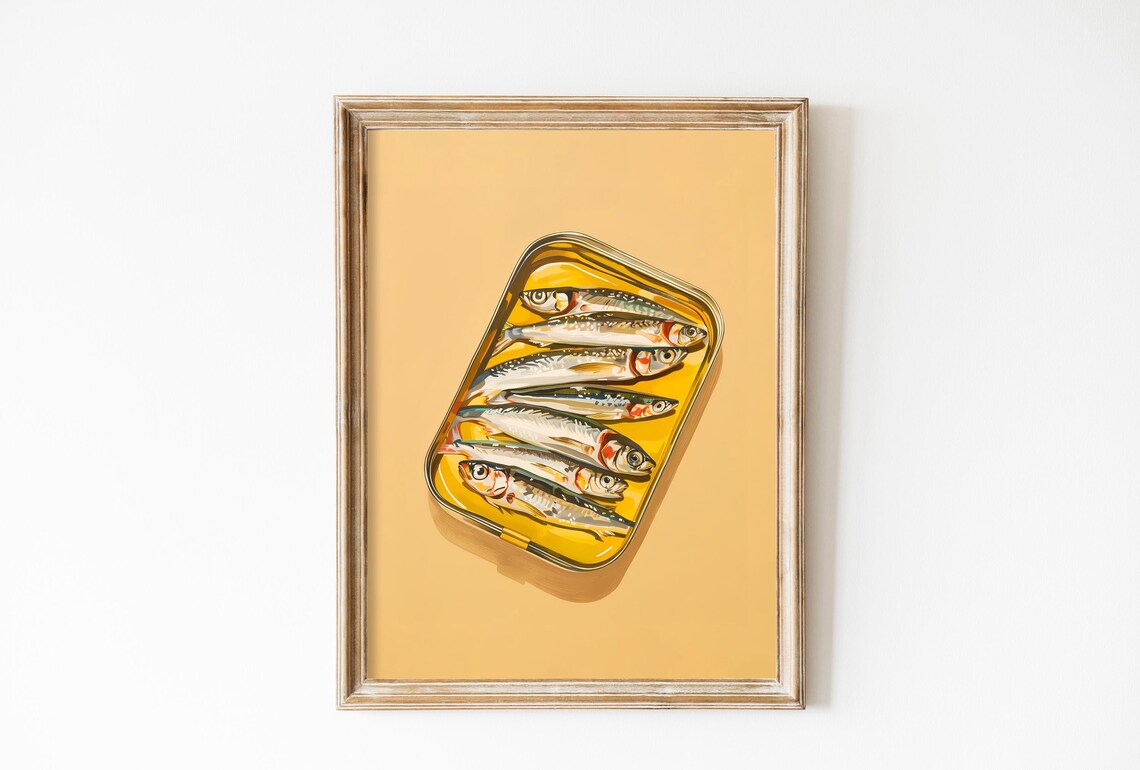 Sardines Tin Kitchen Print, Retro Fish Poster