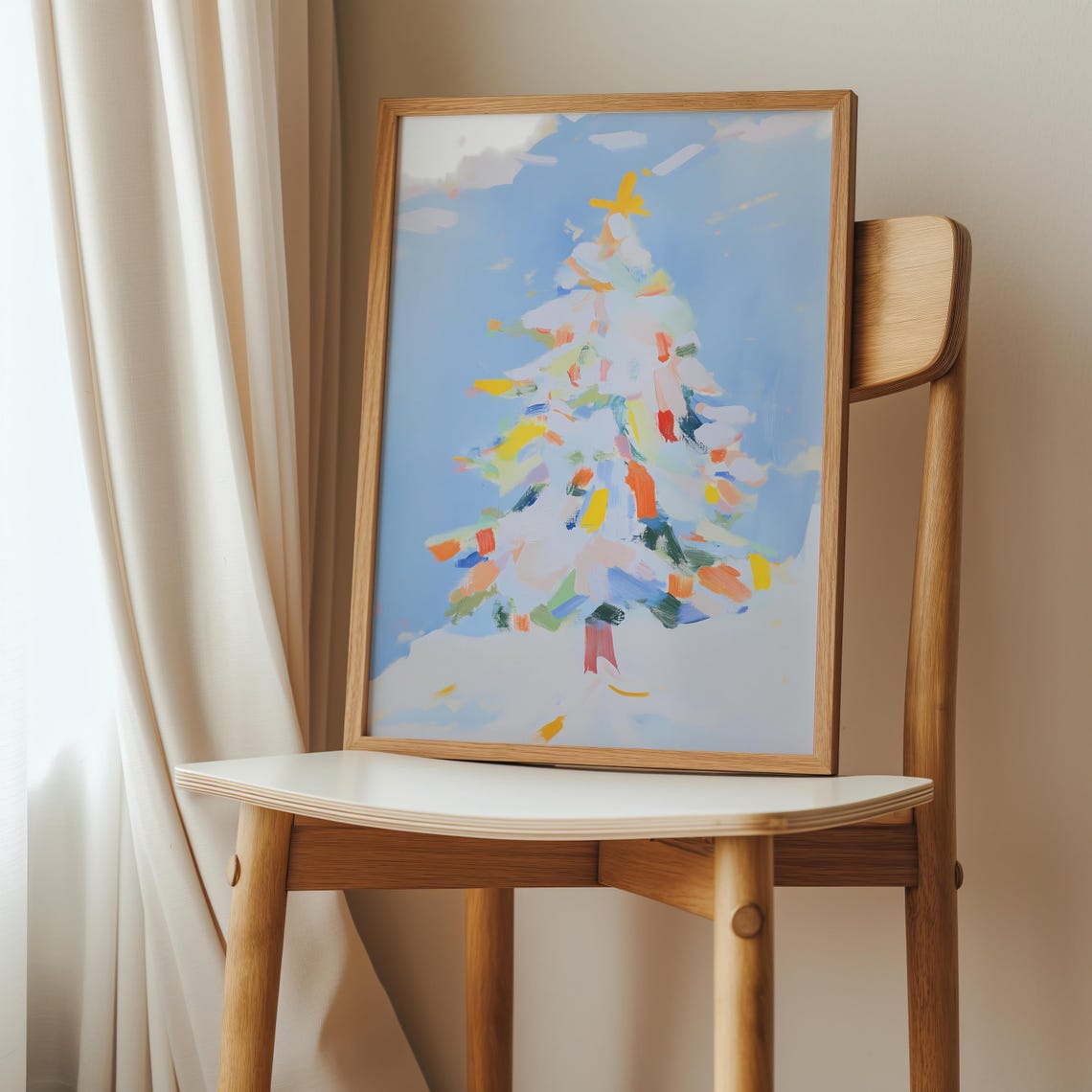 Pastel Blue Abstract Christmas Tree with Confetti Strokes Poster - Image 3