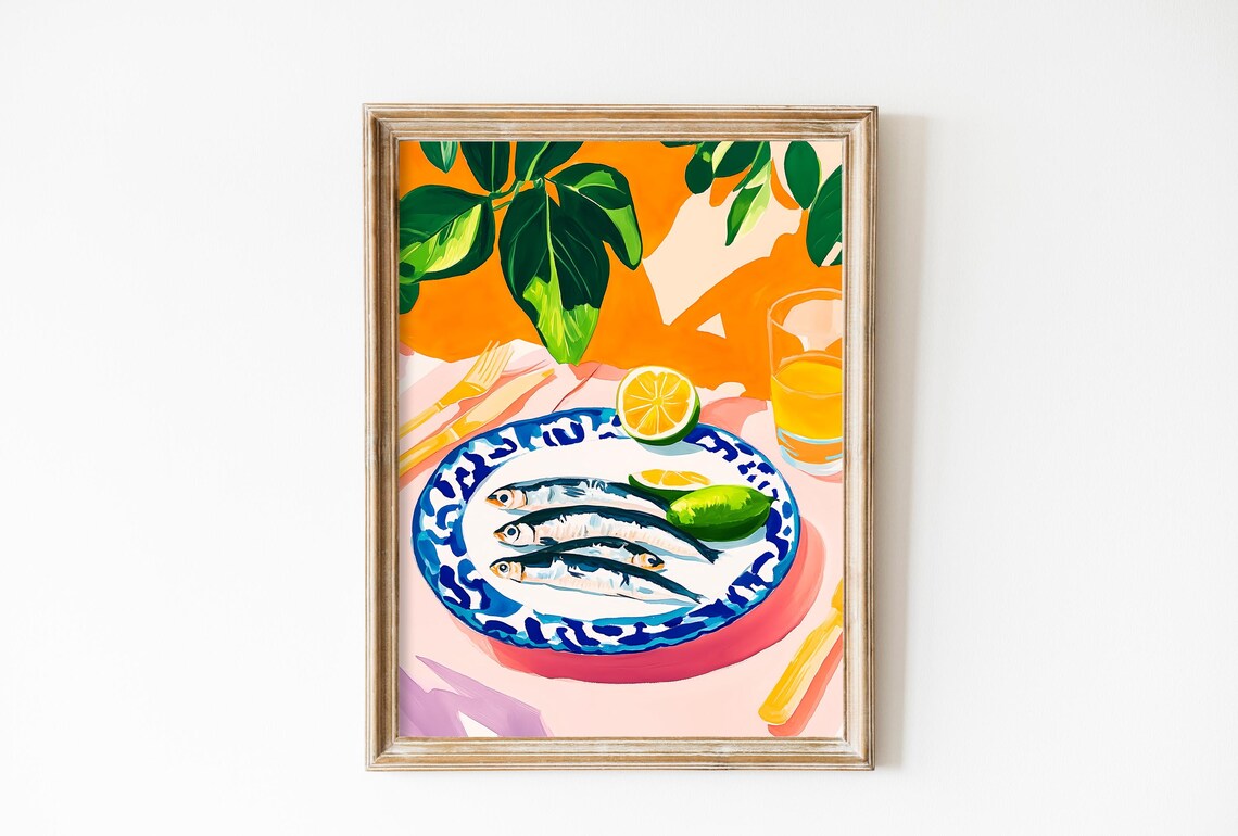 Sardines Print, Retro Vintage Kitchen Decor