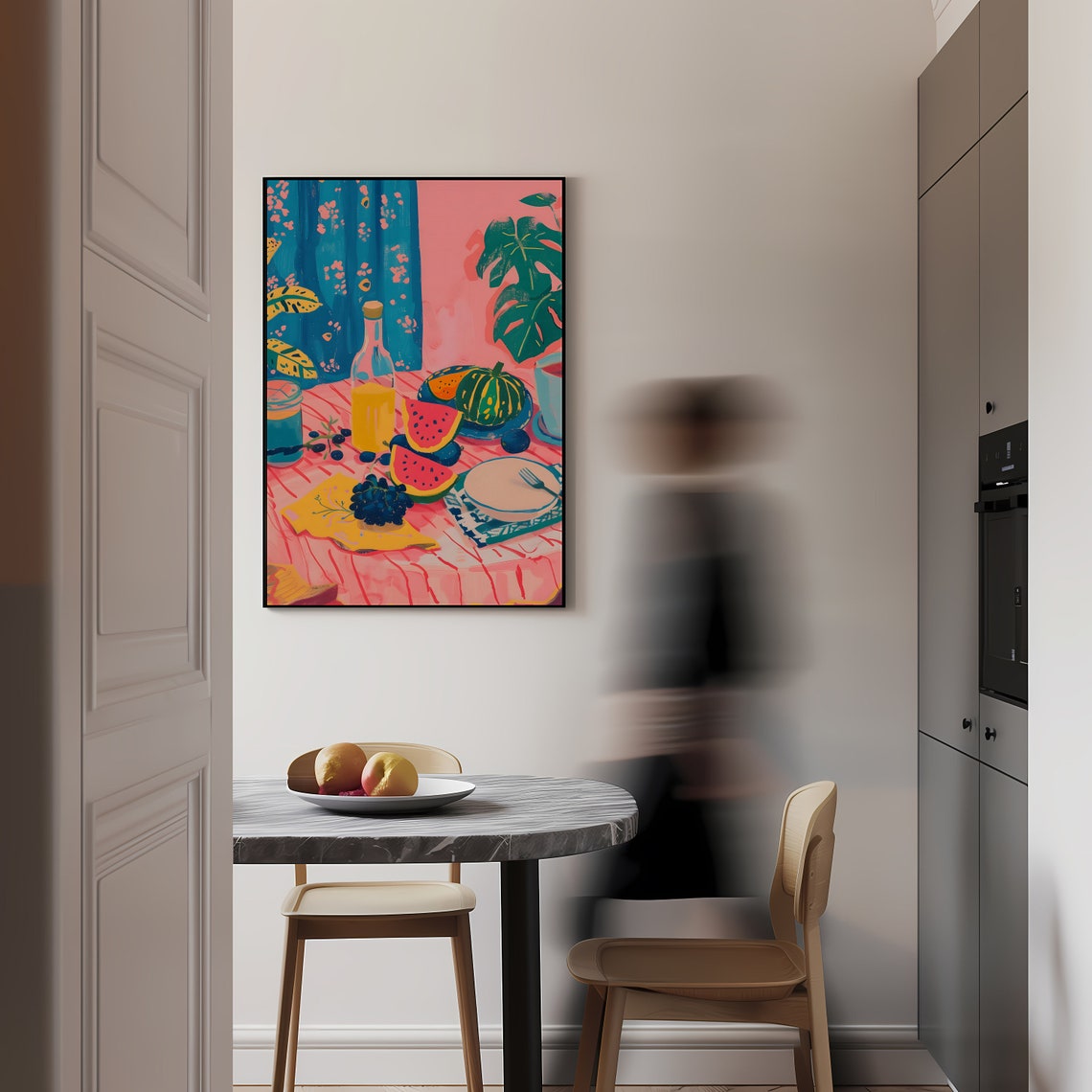 Watermelon Summer Fruit Flatlay Vivid Pink Tropical Kitchen Art Poster - Image 2