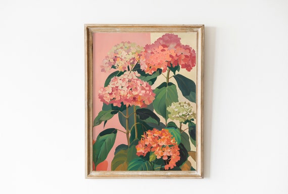Hydrangea Print, Vintage Danish Pastel Farmhouse
