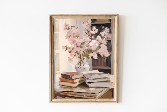 Book Lover Print, Soft Pink Pastel Wall Art