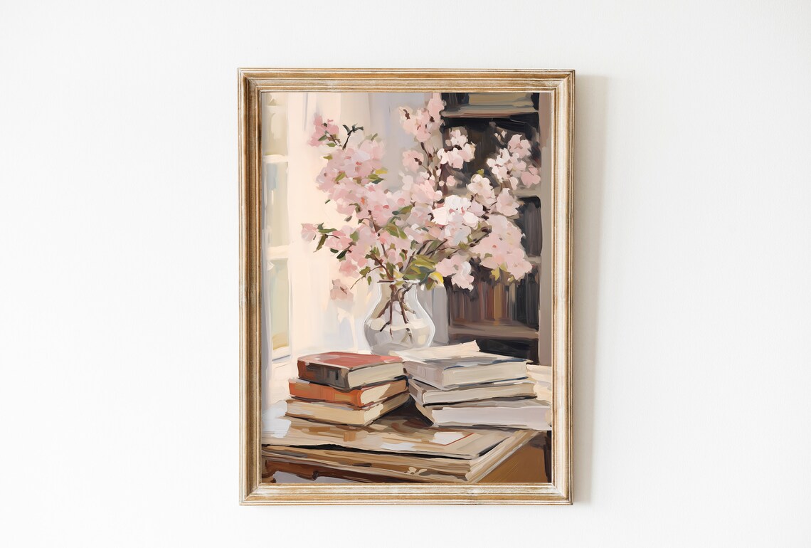 Book Lover Print, Soft Pink Pastel Wall Art