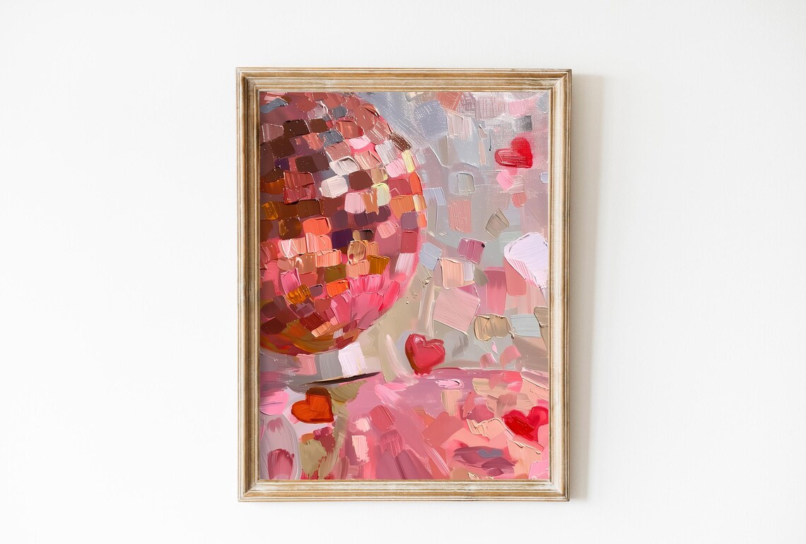 Heart Shaped Mirrorball Poster, Valentine Decor