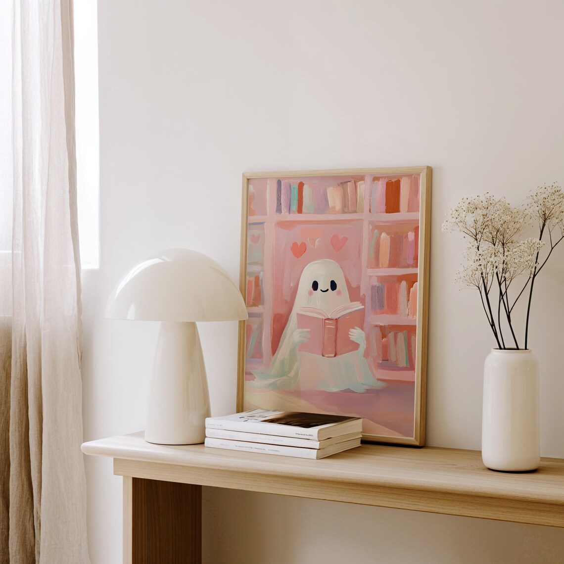 Valentines Day Cute Ghost Art Print, Book Nook Decor - Image 2