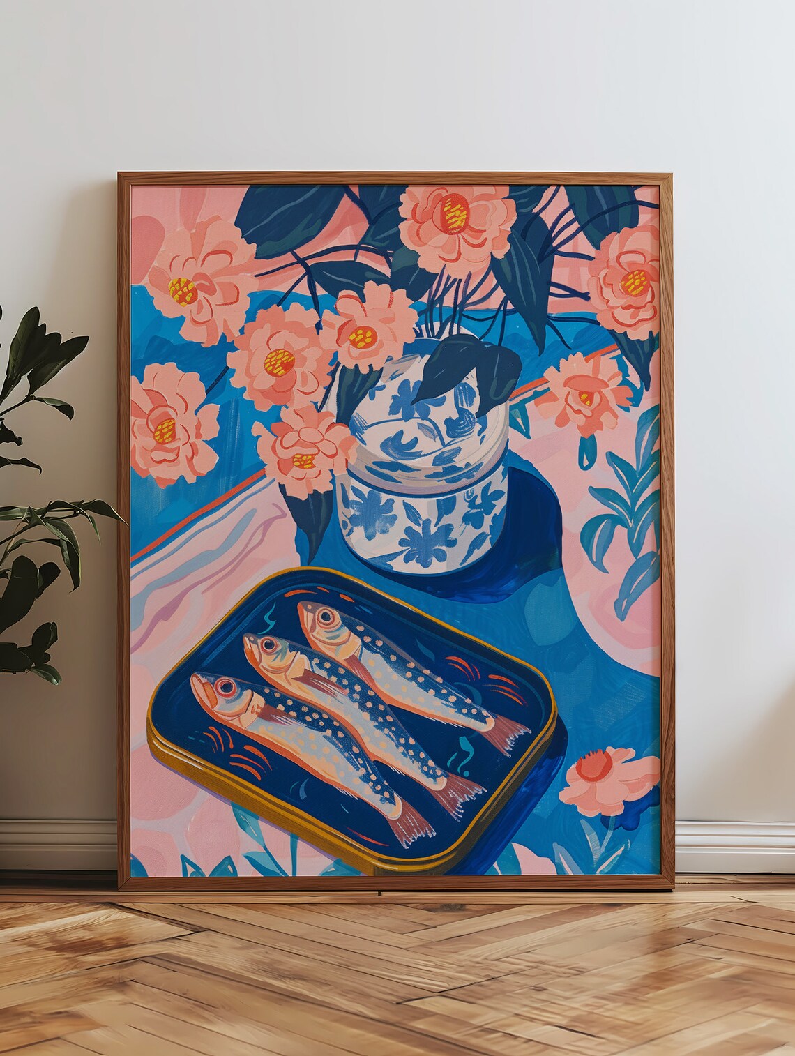 Flowers And Oil Sardines Retro Kitchen Art Print - Image 4