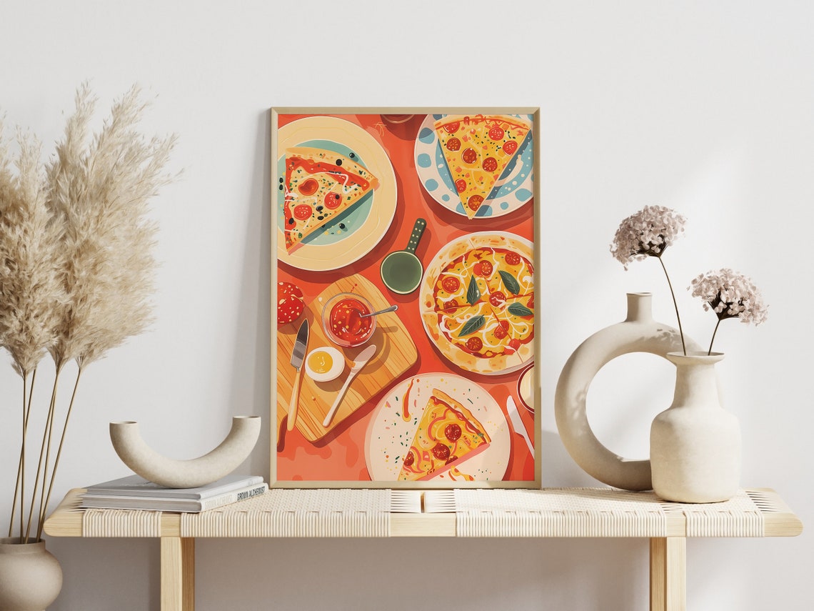 Colorful Pizza Party Flatlay Retro Italian Kitchen Food Art Poster - Image 2