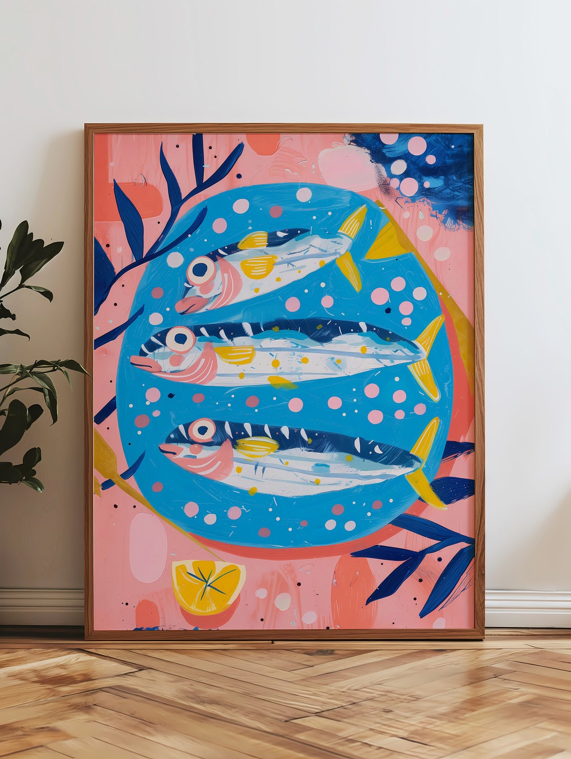 Cute Retro Sardines Plate Pink Italian Kitchen Fish Food Art Poster - Image 4