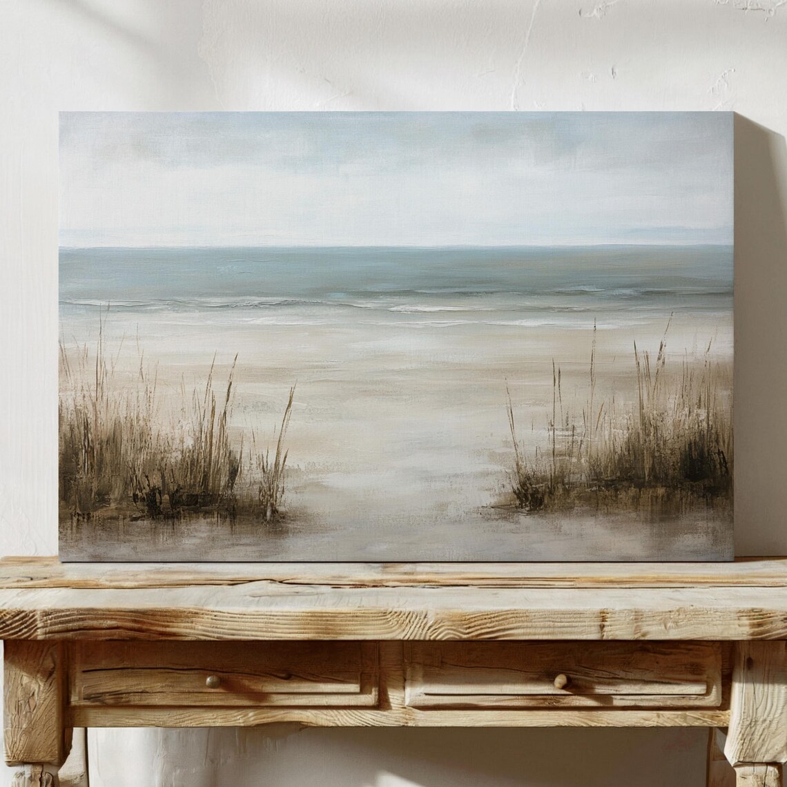Quiet Coastal Beach Dune Grass Neutral Sand Gray Blue Wall Art
