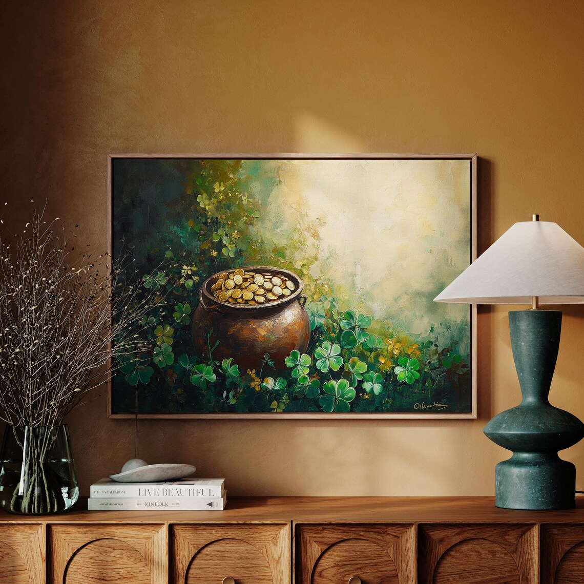 Pot Of Gold With Shamrocks, Irish-Inspired Art Print
