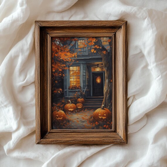Halloween Porch With Jack O Lanterns Cozy Evening Painting Poster