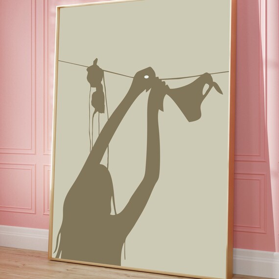 Bikini Line Minimalist Figure Hanging Clothesline Coastal Art Poster