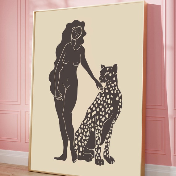 Cheetah Black Woman Art Print Abstract Leopard Poster Digital Download