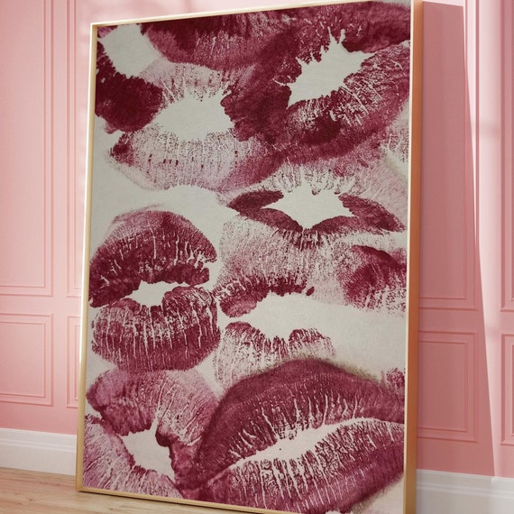 Retro Kiss Poster Red Lips Print Bedroom Wall Art Digital Download