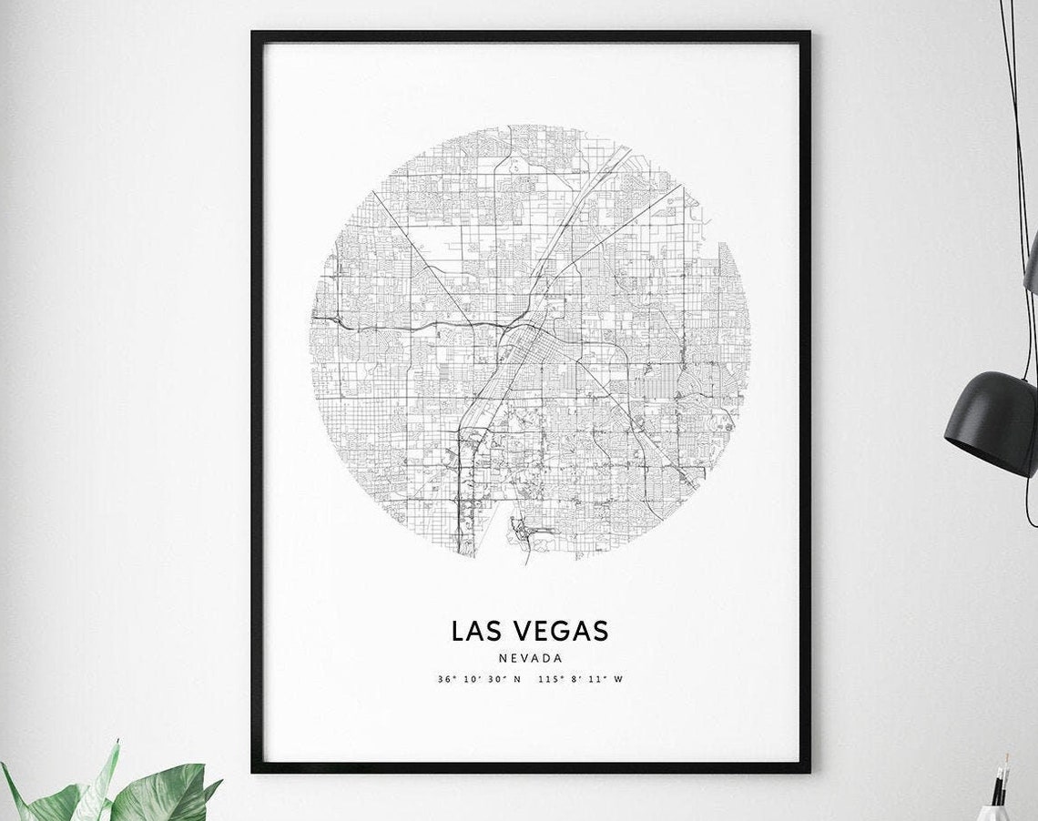 Las Vegas Nevada Circular Street Map Poster with Coordinates
