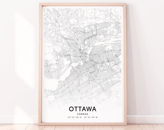Ottawa Map Print Canada Art Poster City Street Road Black White Modern Wall Home Office Decor