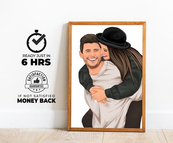 Personalized Faceless Couple Portrait Custom Engagement Drawing Unique Gift From Photo Wedding Anniversary Art