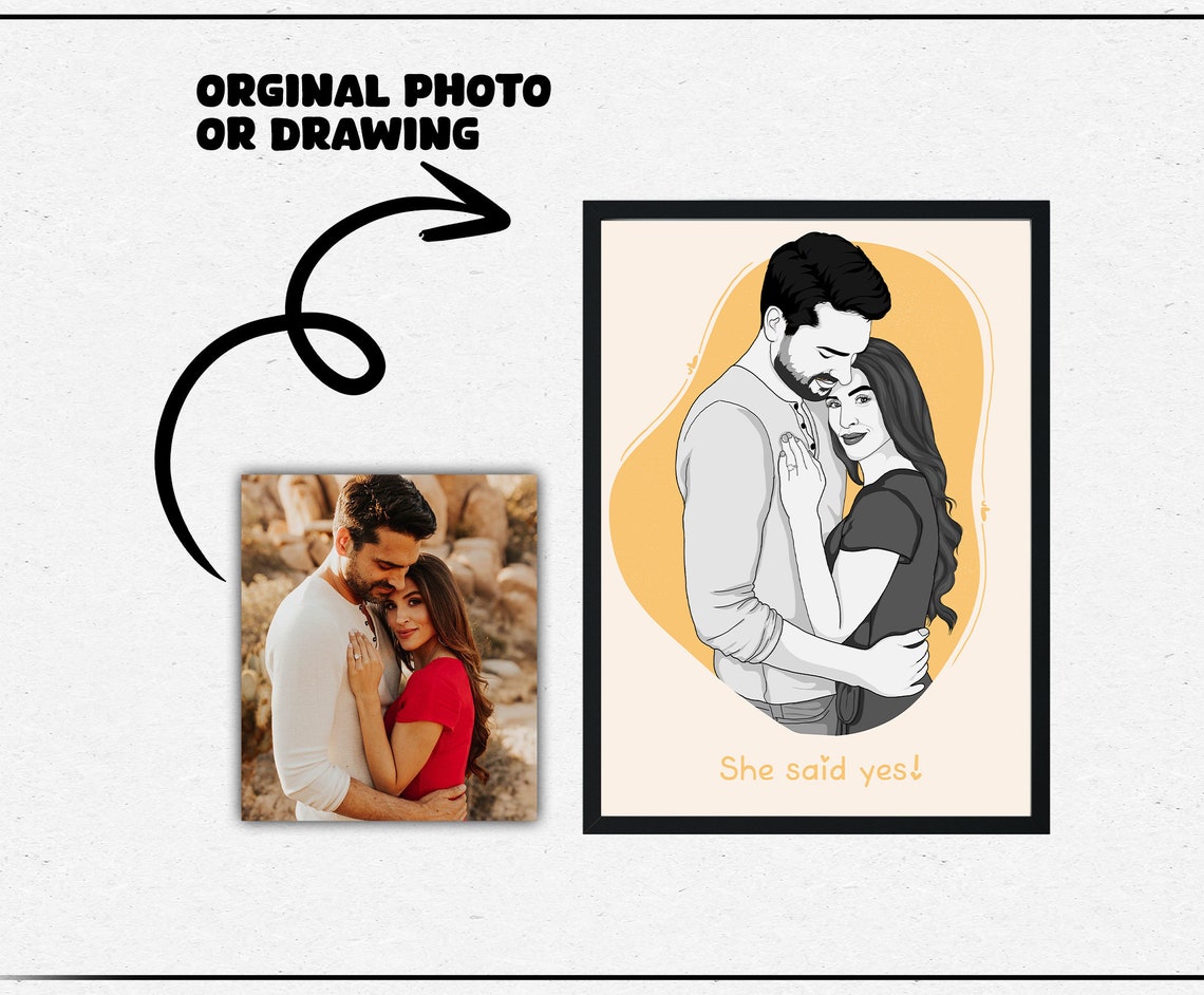 She Said Yes Engagement Couple Yellow Custom Portrait Poster - Image 2