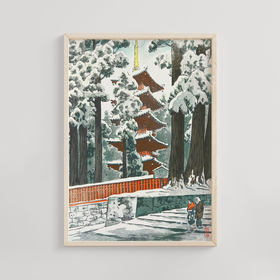 Snow Covered Nikko Pagoda Shiro Kasamatsu Winter Woodblock Poster