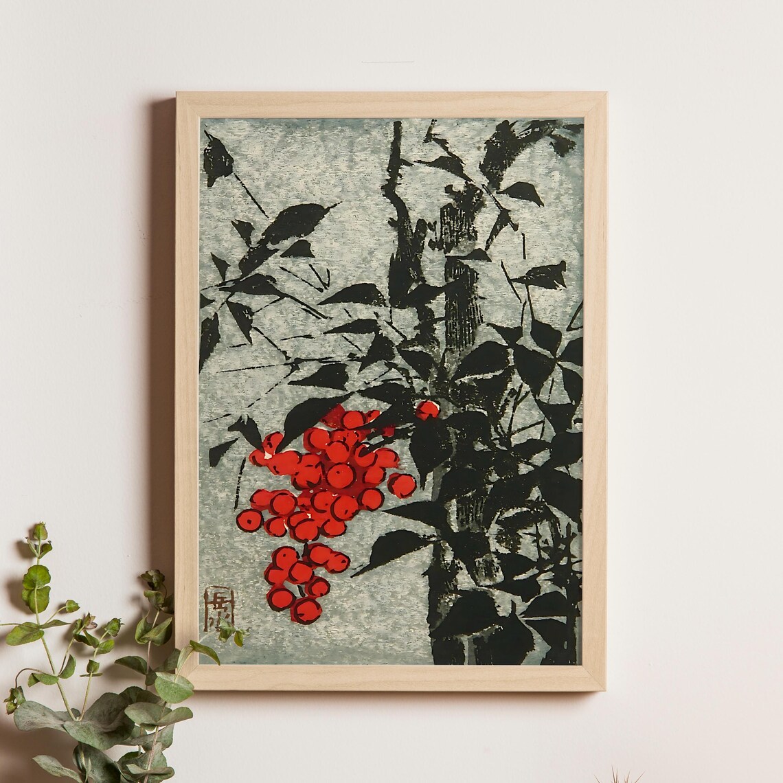 Ide Gakusui Red Nandina Berries Black Foliage Japanese Poster