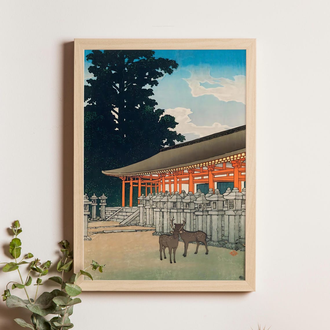 Kawase Hasui Nara Kasuga Shrine Deer Pair Woodblock Art Poster