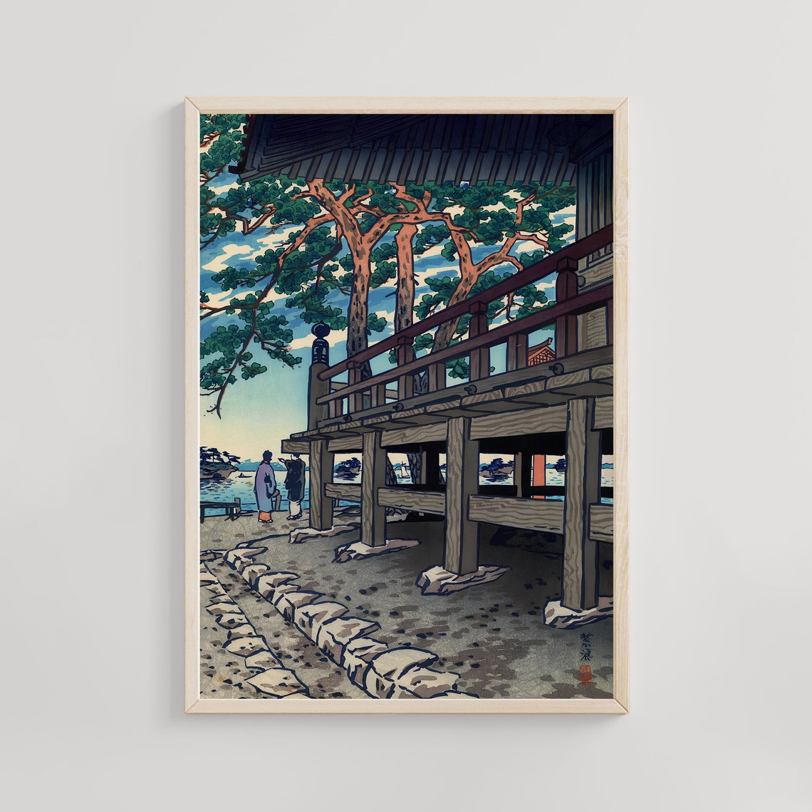 Godaido Temple Hall at Matsushima Shiro Kasamatsu Woodblock Print