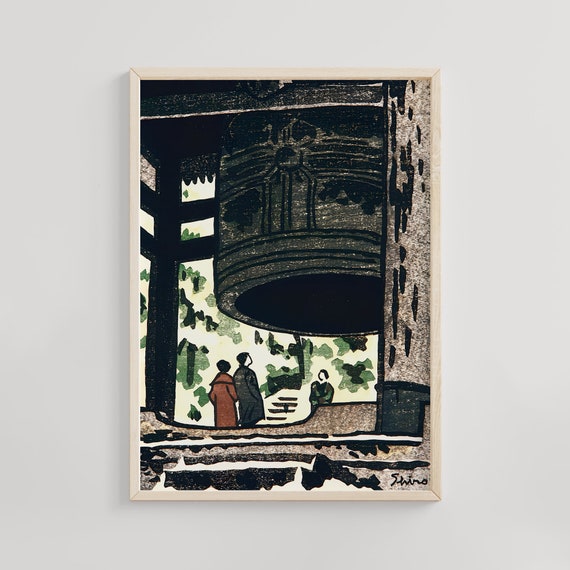 Temple Bell Kasamatsu Shiro Print Japanese Artwork Ukiyoe Poster Traditional Zen Meditation