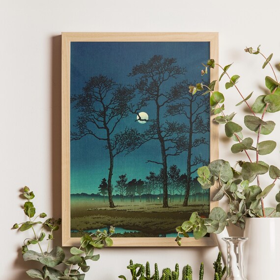 Kawase Hasui Winter Moon Over Pine Forest Night Woodland Scene Poster