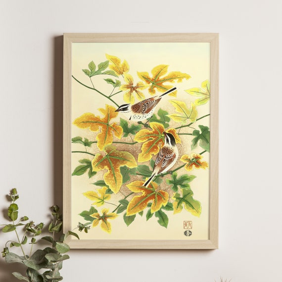 Birds And Maple By Shizuo Ashikaga 1940s1950s Japanese Art Print Ukiyoe Poster Nature Decor Bird Illustration