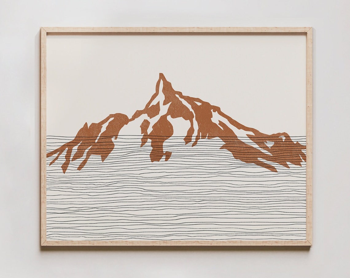 Mount Thielsen Boho Line Art Silhouette Oregon Mountain Poster