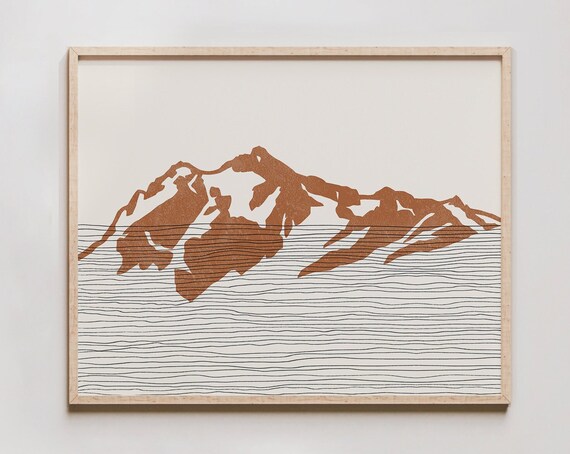 Boho Mount Shuksan Copper Line Art Mountain Silhouette Poster