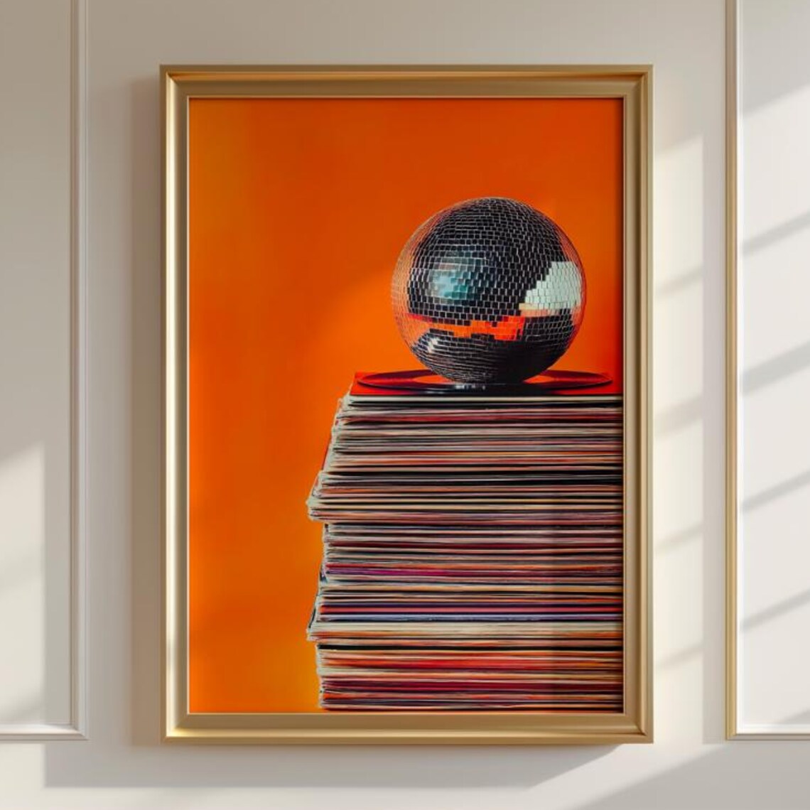 Retro Vinyl Music Poster, Vintage Disco Ball Decor