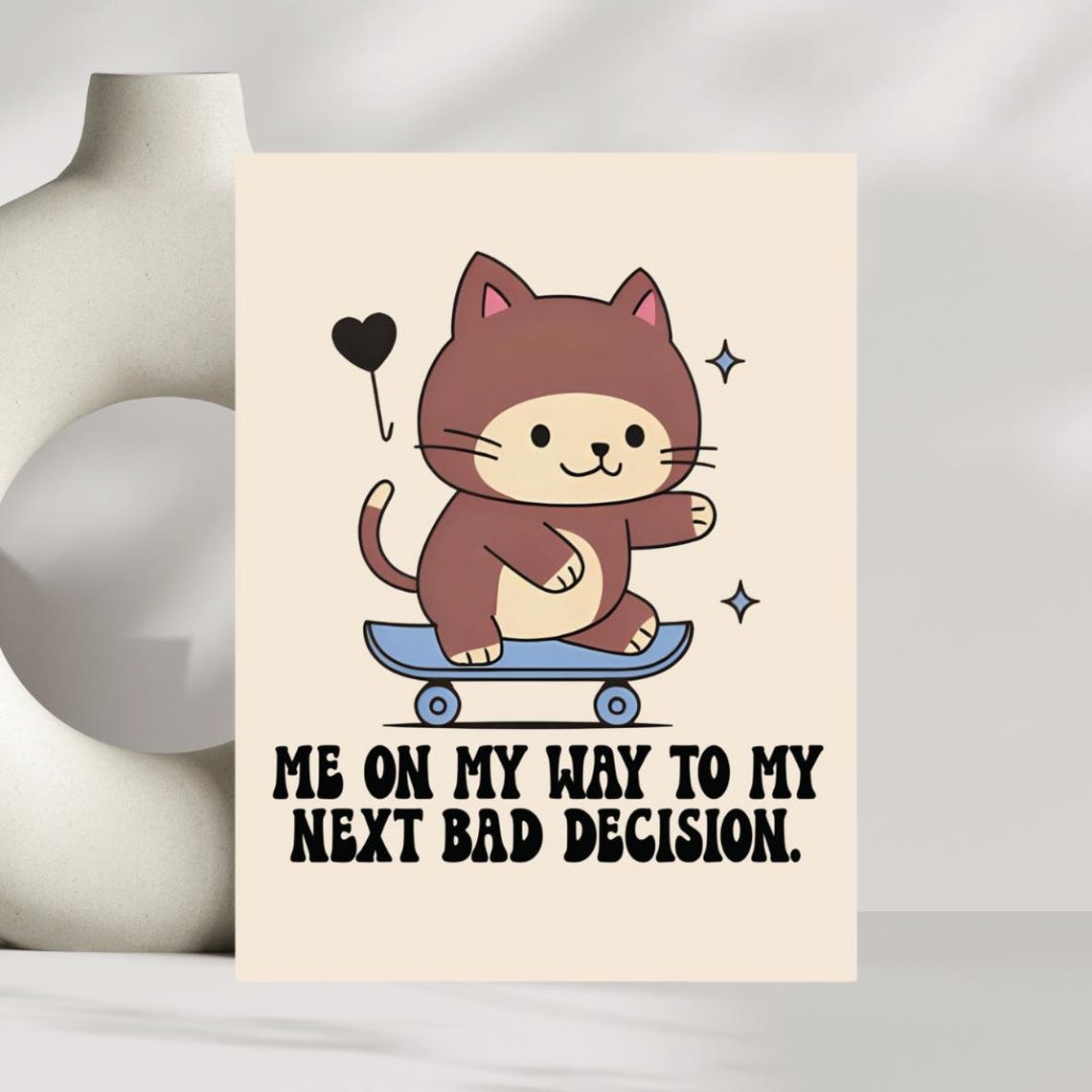 Funny Anime Cat Art Print Skateboard Poster