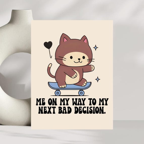 Funny Anime Cat Art Print Skateboard Poster