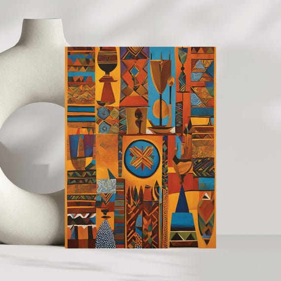 Abstract African Art Print Colorful Boho Home Decor