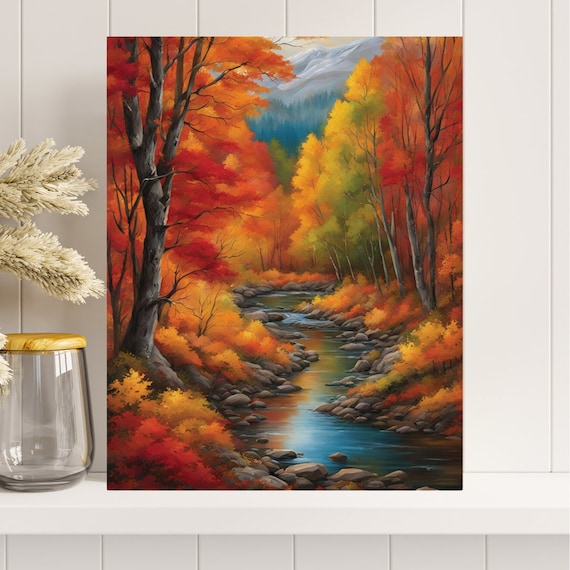 Autumn Creek Fall Foliage Mountain Stream Landscape Art Poster