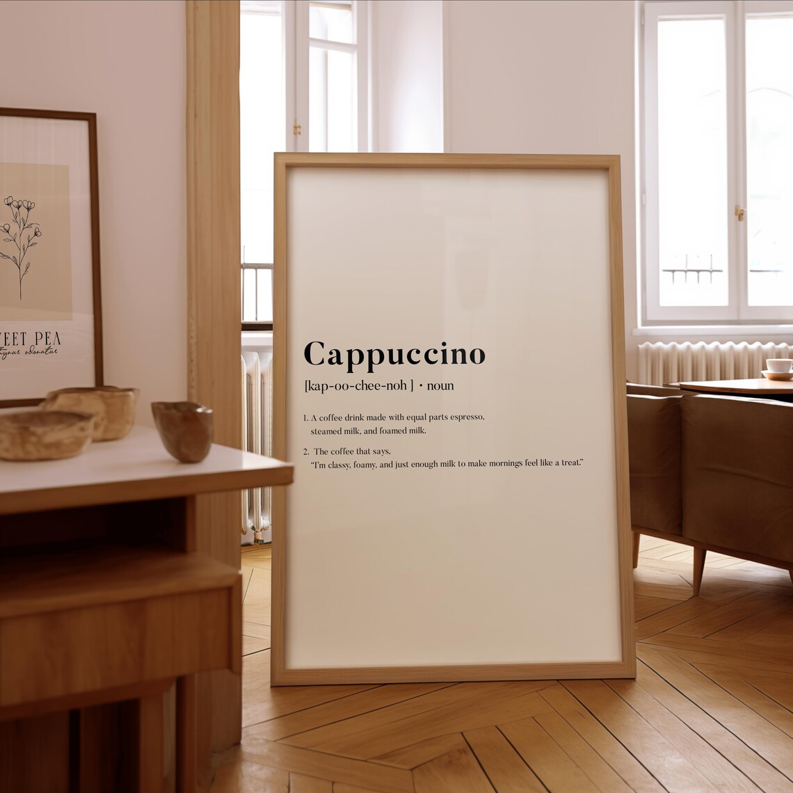 Cappuccino Definition Print, Minimalist Cafe Art Print