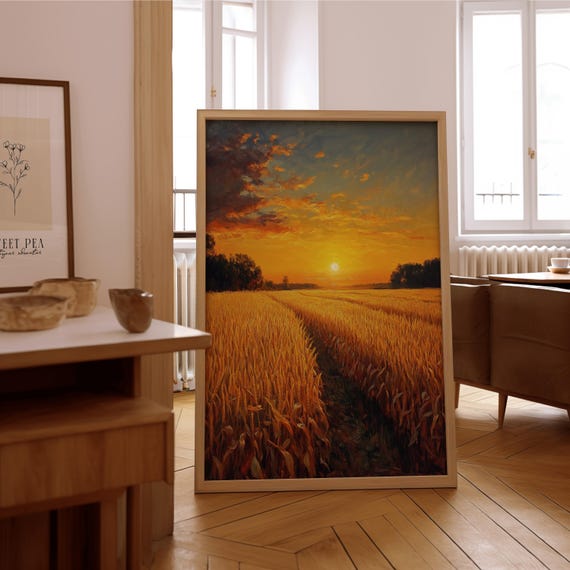 Impressionist Sunset Field Wall Art Vintage Oil Painting Print Framed Or Unframed Poster Timeless Home Office Dcor