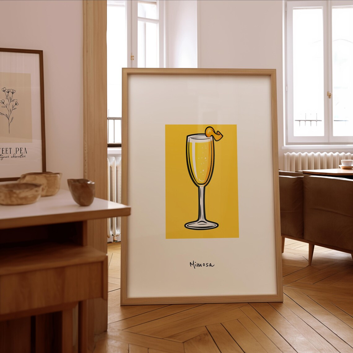Mimosa Cocktail Illustration Poster, Bar Wall Art