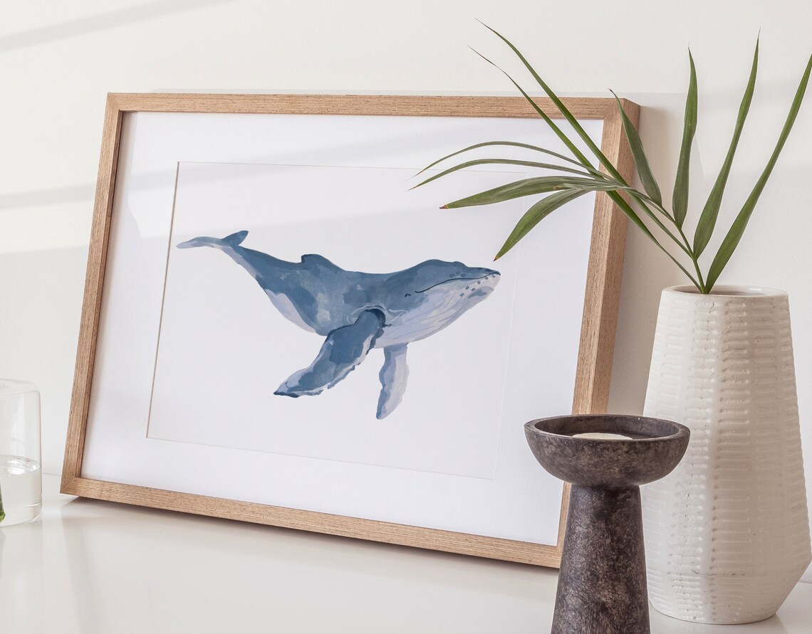Blue Whale Art Print, Nursery Room Decor - Image 3