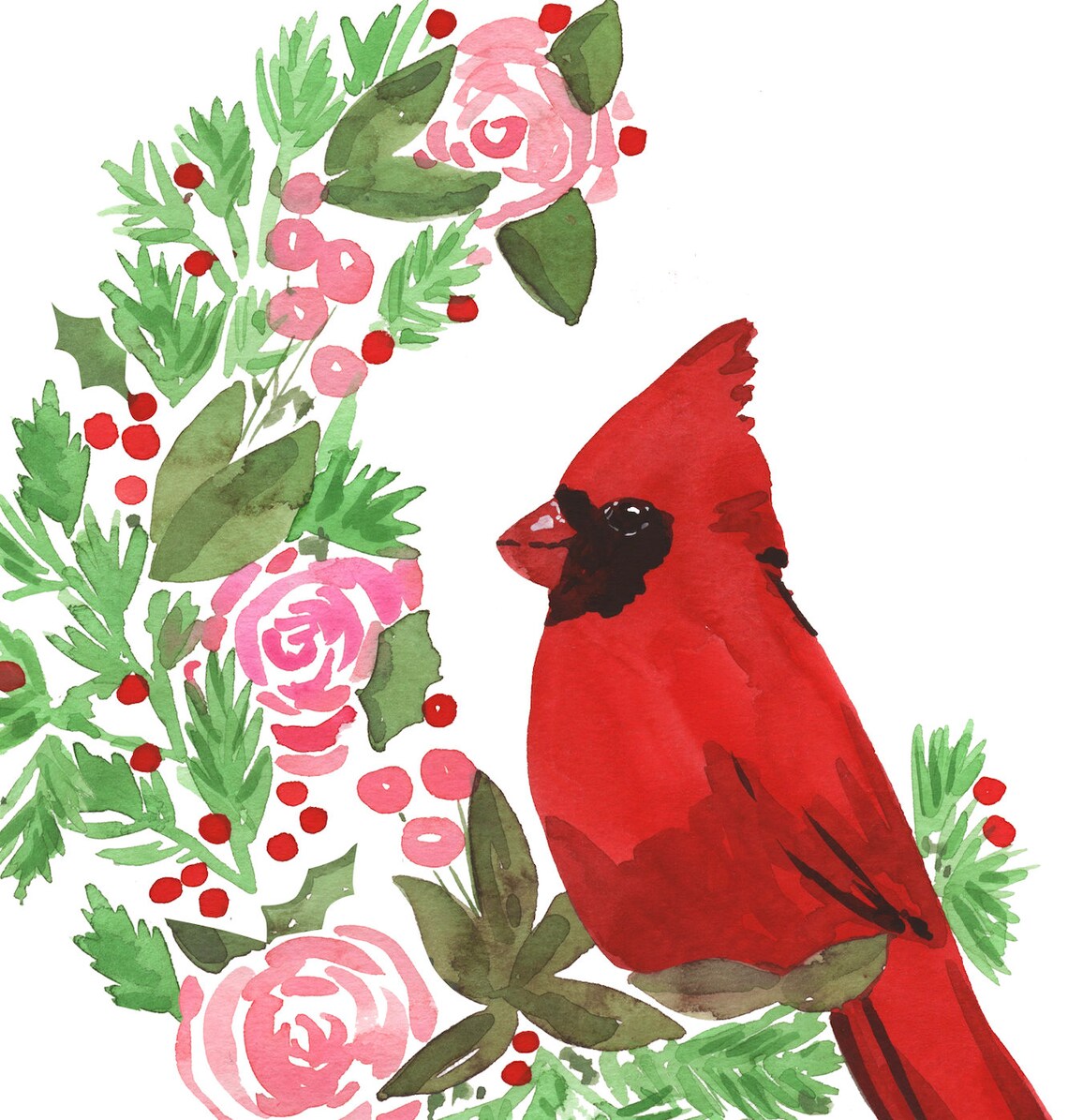 Christmas Cardinal Art Print, Holiday Watercolor Illustration - Image 4
