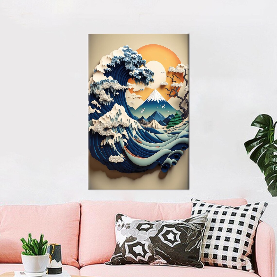 Great Wave 3D Paper Quilling Art Japanese Wave Mount Fuji Poster
